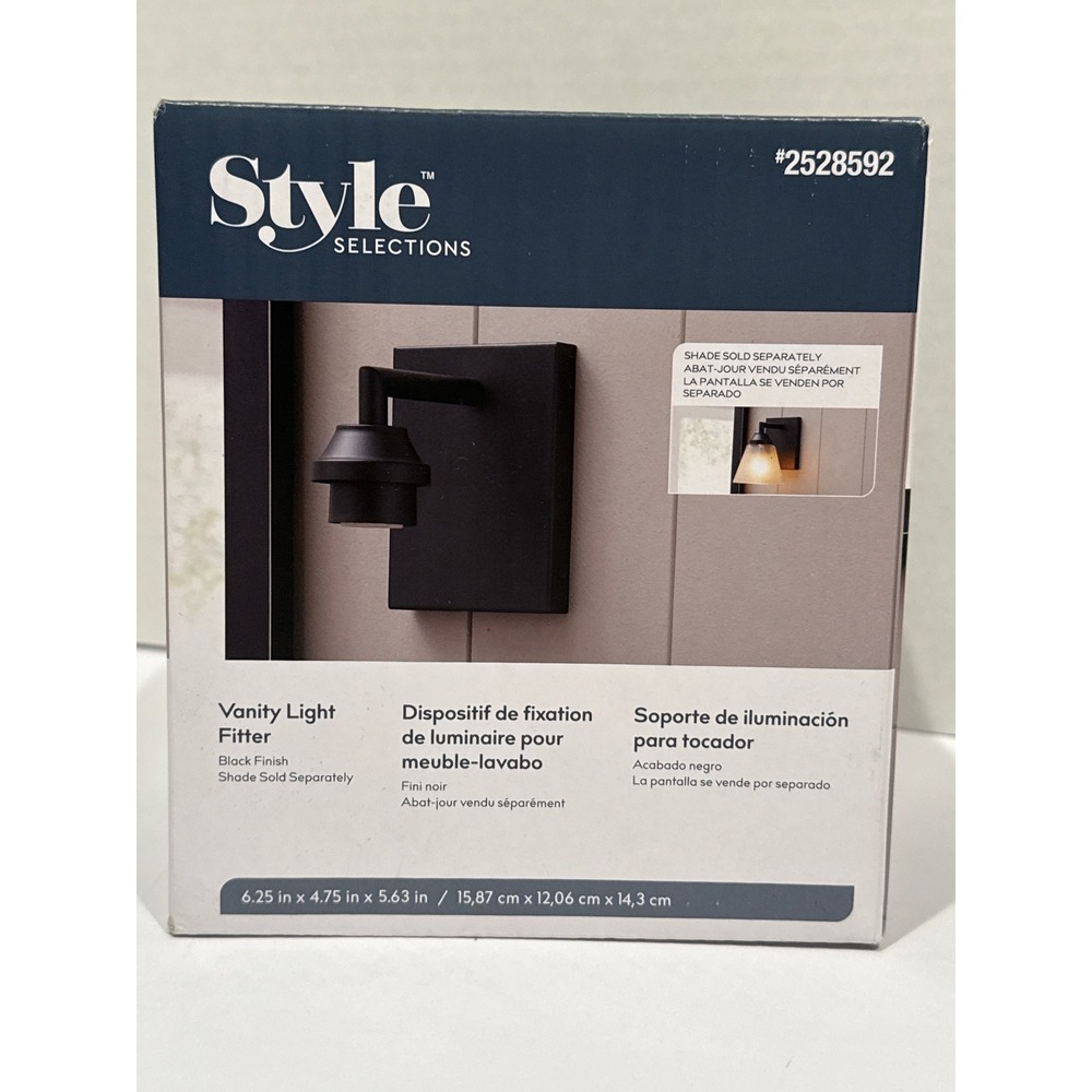 Style Selections Vanity Light Fitter Black Finish New Fixture in Box